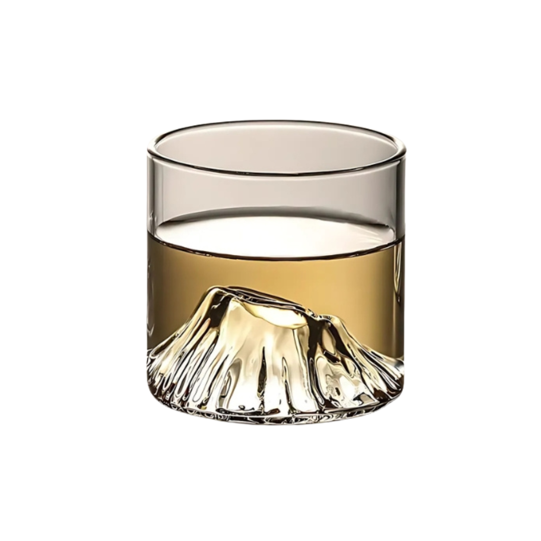 Mt Fuji Whiskey Glass, White Background