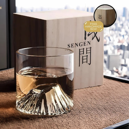 Mt Fuji Whiskey Glass, Box behind