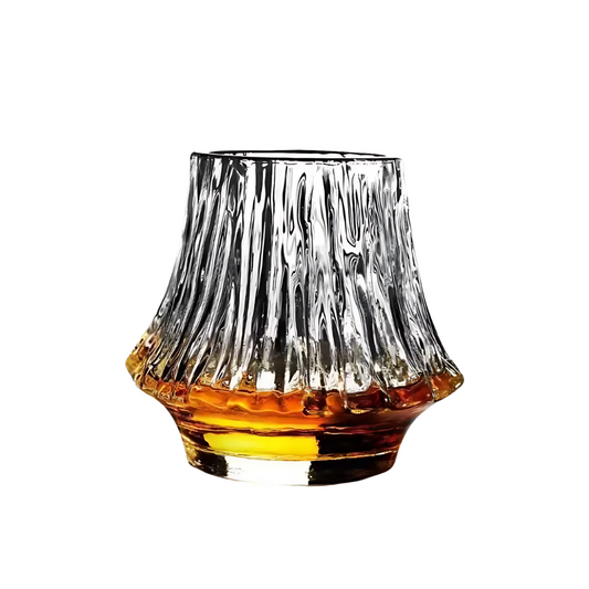 Mt Fuji Japanese whiskey glass with textured base inspired by Mount Fuji