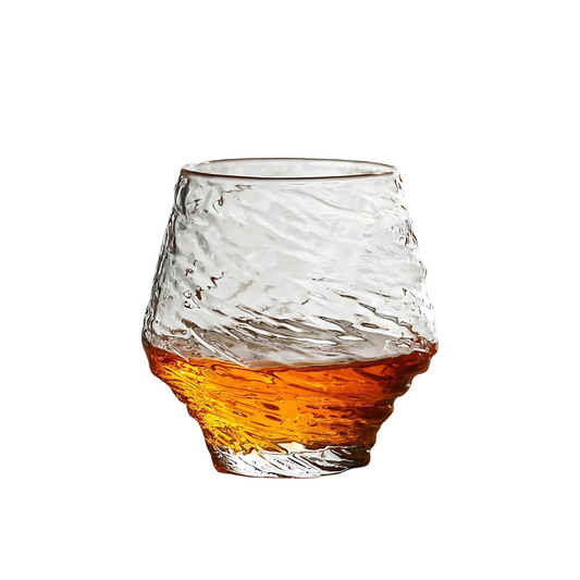 Premium Japanese whiskey glass designed with wave patterns for Yamazaki whiskey
